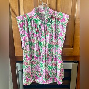 entro Pink & Green Floral Sleeveless Button-Front Blouse